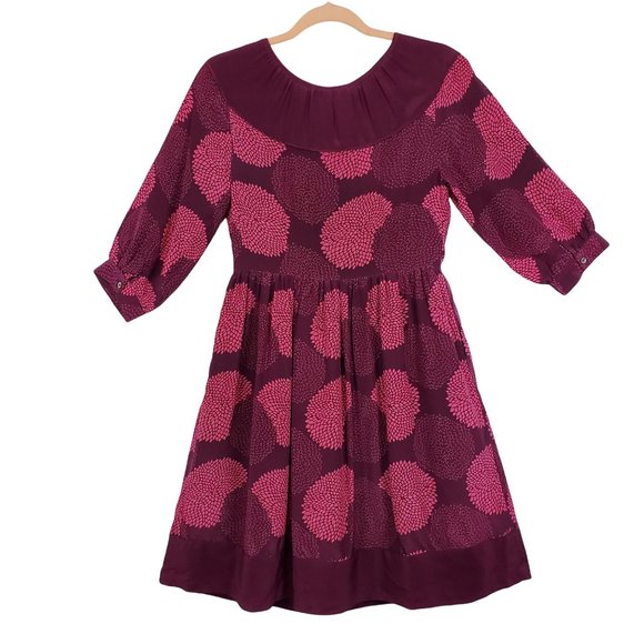 Anthropologie Girls from Savoy Womens Dress sz 0 Silk purple print knee length - Picture 2 of 9